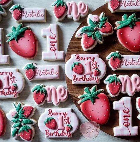 My Berry First Birthday Cookies, Berry Sweet One Cookies, Berry 1st Birthday Cookies, Berry First Birthday Cookies, Berry First Birthday Party Food, Berry First Birthday Cake, My Berry First Birthday, Berry Cookies, First Birthday Cookies