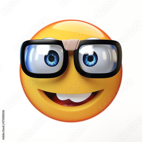 Stock Image: Nerd emoji isolated on white background, emoticon with glasses 3d rendering Crazy Smiley Face, Emoji Nerd, Animated Smiley Faces, Nerd Emoji, African Hair Wrap, Donk Cars, Cool Emoji, Funny Emoticons, Emoji Art