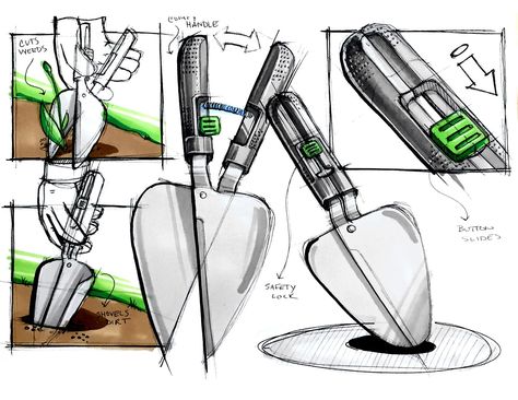 How to Sketch Like an Industrial Designer - Skillshare Shovel Sketch, Industrial Design Sketch Products, 工业设计 Industrial Design, Product Design Sketch Concept, Industrial Design Drawing, Industrial Sketch, Product Design Sketch, Product Sketching, Basic Sketching