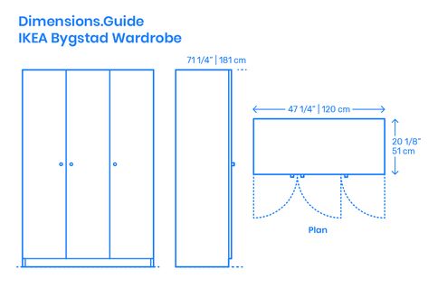 The IKEA Bygstad Wardrobe is a flexible wardrobe with minimal shelving and interior accessories, allowing the user to define the organization. This simple and universal wardrobe is designed by IKEA of Sweden with fiberboard, foil, and particleboard materials that allow for complete customization. Downloads online #furniture #bedrooms #storage #wardrobe #IKEA Wardrobe Dimensions Inches, Furniture Dimensions Standard, Minimal Shelving, Cupboard Dimensions, Clothes Cupboard, Wardrobe Ikea, Movement In Architecture, Creating A Capsule Wardrobe, Wardrobe Dimensions