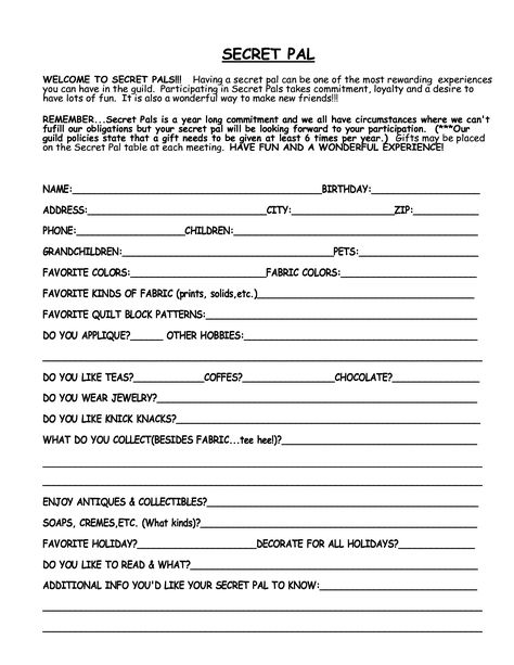 Printable+Secret+Santa+Questionnaire+Template Secret Sister Forms Free Printable, Secret Sister Questionnaire For Church, Secret Sister Questionnaire Free Printables, Secret Pal Questionnaire For Coworkers, Sister Questions, Secret Pal Questionnaire, Secret Sister Questionnaire, Secret Santa Questionnaire For Coworkers, Secret Santa Rules