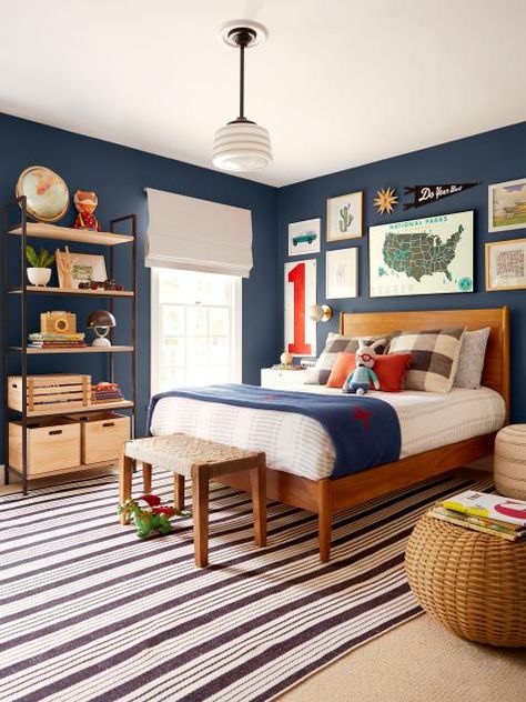 Color Schemes for Kids' Rooms | How to Choose Colors for a Kids' Bedroom | HGTV Modern Car Bedroom, Transportation Room For Boys, Primary Color Bedroom Ideas, Vintage Car Themed Bedroom, Boys Room Gallery Wall, Boys Room Car Theme, Cars Themed Room, Boys Bedroom Inspiration, Car Theme Boys Room