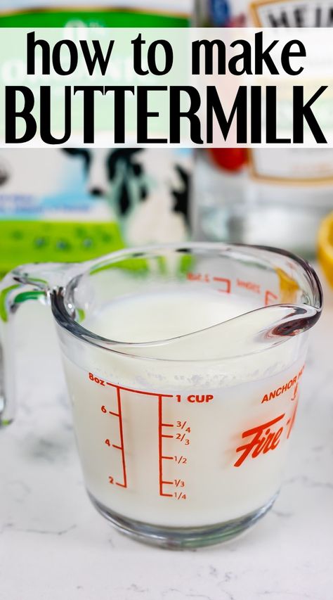 Make Buttermilk, Make Your Own Buttermilk, Buttermilk Substitute, Stay At Home Chef, How To Make Buttermilk, Cooking Substitutions, Buttermilk Recipes, Homemade Buttermilk, Baking Substitutes