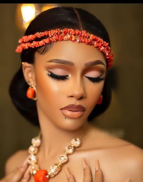 Igbo Hairstyles, African Wedding Makeup, Igbo Bride Hairstyles, Nigeria Bridal Hairstyles, Igbo Bride Traditional Hairstyles, Igbo Bride Makeup, African Bride Makeup, Bridal Hair Nigeria Wedding, Nigerian Traditional Makeup Looks