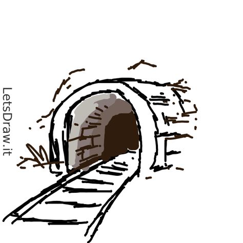 Try to copy this drawing of tunnel or watch it in our video player and use it as a step by step tutorial to learn how to draw. Croquis, Tunnel Drawing, Train Sketch, Road Drawing, City Outline, Ty Dye, Train Drawing, Drawing Simple, City Drawing