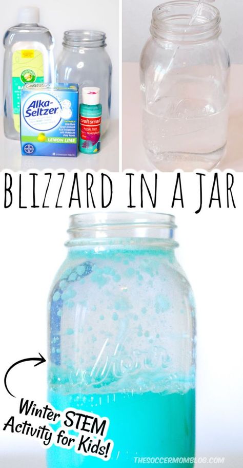 Snow Storm In A Jar, Storm In A Jar, Snowstorm In A Jar, Stem Activities For Kindergarten, Winter Stem Activities For Kids, Easy Winter Crafts For Kids, Winter Stem Activities, Stem Activities Kindergarten, Winter Science Activities