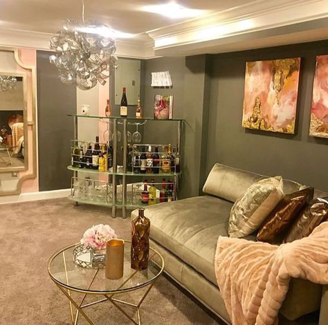 Woman Cave Diva Den, Diva Den Ideas, Den Colors, Lady Lounge, Cottage House Interior, Women Cave, Miami Interior Design, Diva Den, She Shed Ideas