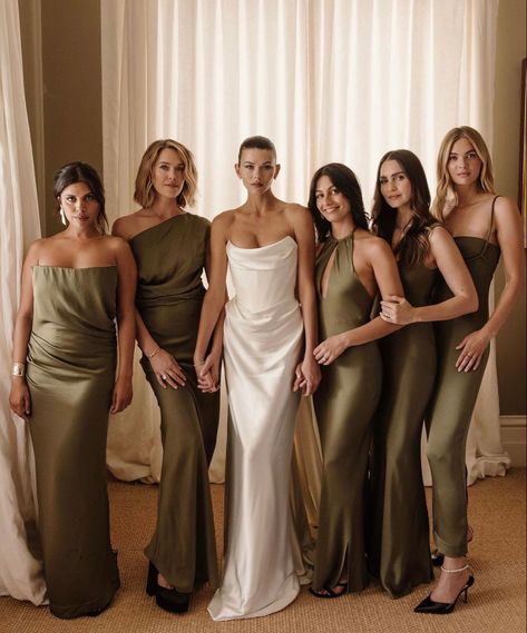 // t h e b r i d e s m a i d s Wedding Ideas 2024, Georgia Fowler, Fall Bridesmaids, Modern Bridesmaid, Fall Bridesmaid Dresses, Custom Bridesmaid Dress, Bridesmaid Colors, Green Bridesmaid, Bridesmaid Dress Colors