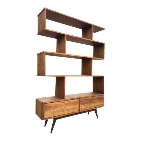 36" Mid Century Walnut Bookcase Mid Century Modern Shelving Unit, Mcm Living Room Furniture, Mid Century Modern Shelves, Mid Century Wall Unit, Bookshelf Room Divider, Modern Shelving Units, Mid Century Modern Apartment, Mid Century Modern Bookcase, Mid Century Bookcase