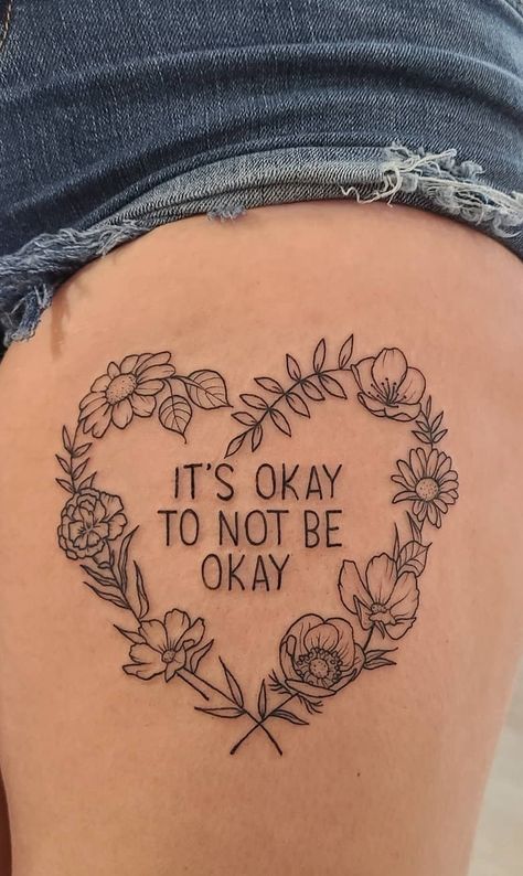 It’s Ok Tattoo Flower, Girly Floral Tattoo, So This Is Love Tattoo, Script Tattoo With Flowers, Save Yourself Tattoo, Flower Script Tattoo, Minimalist Line Art Tattoo, Okay Tattoo, Tattoo Claims