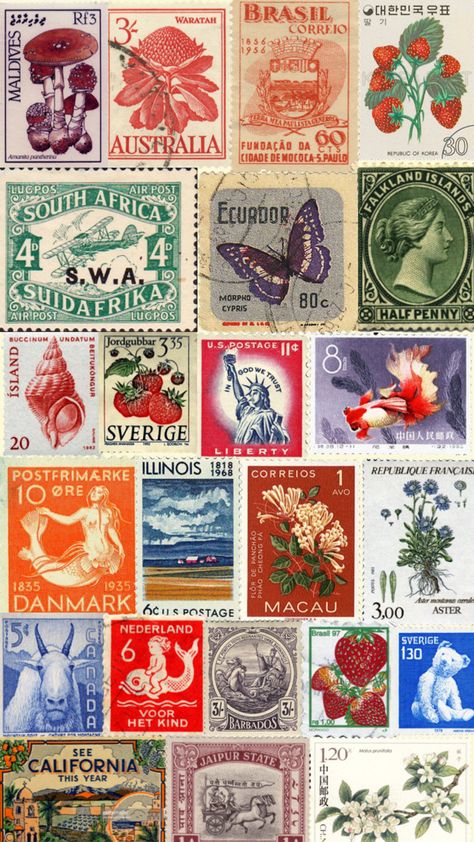 Travel Tattoo Ideas, Postage Stamps Collage, Stamps Postage, Travel Tattoos, Postage Stamp Design, Postal Vintage, Postcard Stamps, Scrapbook Printing, Passport Stamps