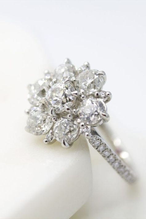 Flower Cluster Diamond Ring, Flower Shaped Engagement Ring, Taylor Hart, Nontraditional Engagement Rings, Wedding Ring Shapes, Flower Diamond Ring, Bridal Design, Future Engagement Rings, Diamond Cluster Engagement Ring