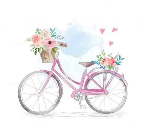 Watercolor bicycle with flowers in baske... | Premium Vector #Freepik #vector #flower #watercolor #floral #nature Watercolor Bicycle, Bicycle With Flowers, Bicycle Drawing, Cycle Drawing, Cycle Painting, Basket Drawing, Bicycle Painting, Bicycle Art, Watercolor Art Lessons