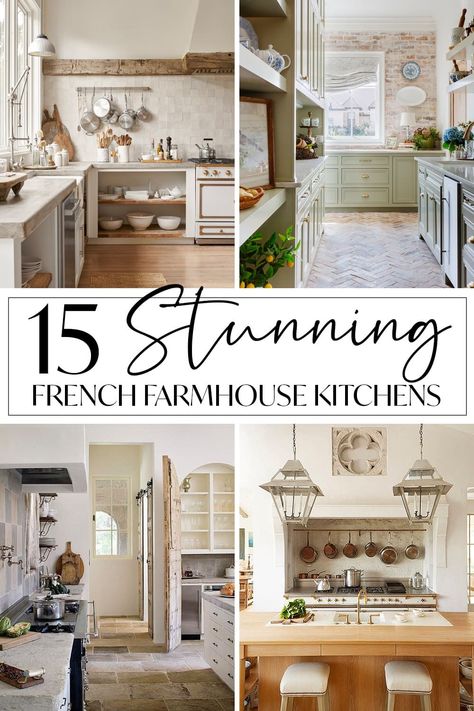 Cottage Farmhouse Kitchen Ideas, French Country Decorating Kitchen Farmhouse Style Dining Rooms, Country French Farmhouse Kitchen, Off White Kitchen Cabinets Farmhouse French Country, Country Sheek Kitchen Ideas, Farmhouse French Country Kitchen, French Kitchen Ideas Farmhouse Style, French Country Kitchen Island Ideas, French Provincial Kitchen Island