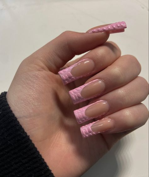 Crocodile Nail Design Pink, Pink Frnch Tip, Baby Pink Nails Acrylic Design, Pink Frenchies, Ombre Acrylic Nails, Girly Acrylic Nails, French Tip Acrylic Nails, French Acrylic Nails, Dope Nail Designs