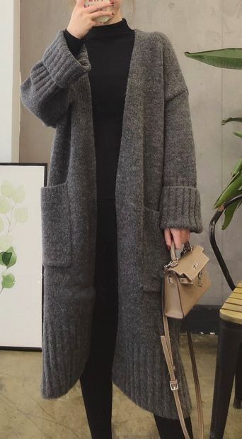 Long Knit Sweater, Vintage Knitwear, Maxi Cardigan, Korean Fashion Dress, Cardigan Fashion, Korean Outfits, Looks Style, Winter Fashion Outfits, Knit Sweater Cardigan