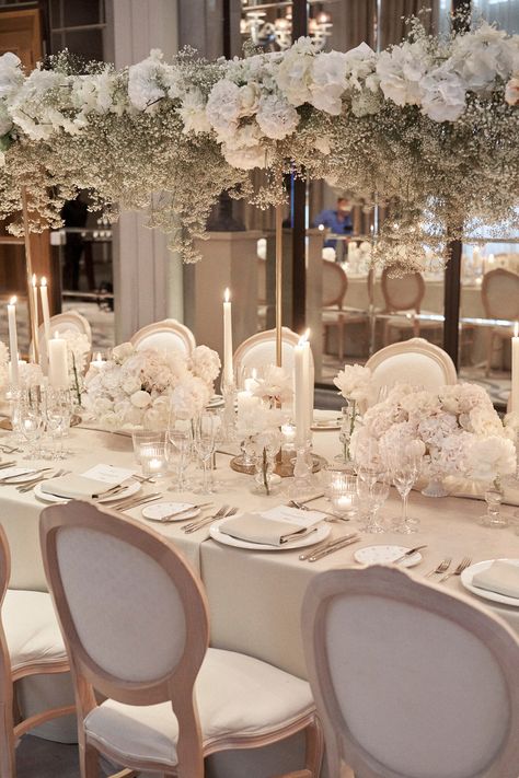 Weeding Decoration Ideas White, All White Luxury Wedding, Table Decorations For Wedding Receptions, Estate Table Wedding, Wedding 2024 Dress, Luxury Wedding Table Decor, Manor Wedding Decor, Reception Table Design Wedding, Wedding Inspiration Elegant