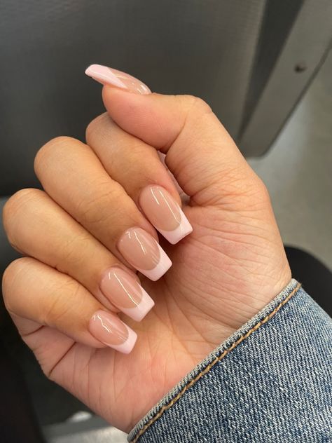 #babypinknails #springnails #frenchnail #coffinnails Light Pink French Tip Nails Coffin, Light Pink French, Light Pink French Tips, Baby Pink French Tip Nails, French Top, Pink Coffin, Pink French Nails, Baby Pink Nails, Beige Nails