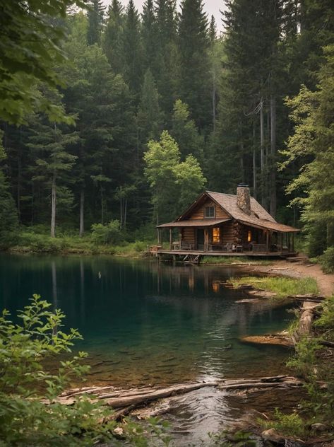 Cabin On The Lake Aesthetic, Wood House In The Forest, Cabin In The Woods Photography, Cabins In Mountains, Dark Cabin In The Woods, Cabin In The Woods By A Lake, Montana Log Cabin, Cabin In Forest Aesthetic, Dream Home In The Woods