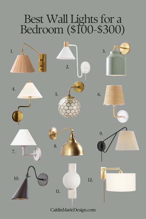 90+ Best Wall Lights for a Bedroom (Sconces and Wall Lamps) - Caitlin Marie Design Bedroom Sconces Bedside Farmhouse, Gold Bedroom Sconces Bedside, Guest Room Wall Lights, Master Bed Sconces, Beds With Wall Sconces, Bedside Wall Lamps Ideas, Wall Lights For Bedroom Ideas, Sconces Above Headboard, Bedroom Light Sconces Bedside Lamp