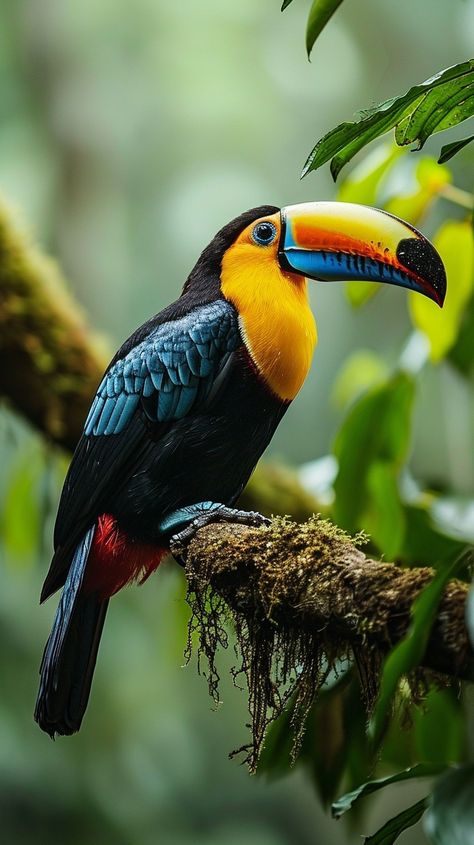 Vibrant Toucan Perched: A vividly colored toucan sits gracefully atop a mossy branch in its lush, tropical habitat. #toucan #bird #tropical #rainforest #colorful #aiart #aiphoto #stockcake ⬇️ Download and 📝 Prompt 👉 https://ayr.app/l/dXaV Brazil Tropical, Graceful Animals, Toucan Photography, Brazilian Birds, Toucan Bird, Tropical Rainforest Animals, Tropical Bird, Tropical Photography, Animal Collage