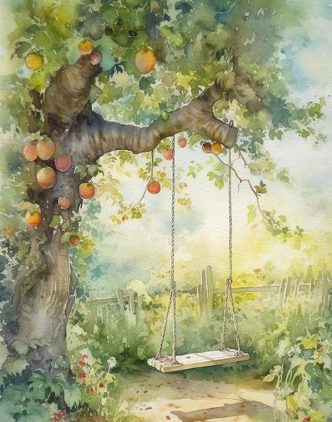 Watercolor summer vintage drawing of a s... | Premium Photo #Freepik #photo #watercolor-background #watercolor #watercolor-nature #orange-watercolor Cute Vintage Photos, Nature Drawing With Watercolors, Natural Drawing Watercolor, Watercolor Paintings Detailed, Spring Artwork Illustrations, Background Nature Drawing, Garden Painting Watercolor, Whimsical Garden Drawing, Garden Art Watercolor