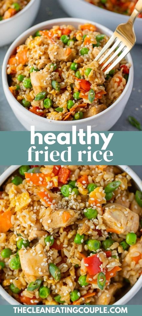 Healthy Fried Rice Recipe, Fried Rice At Home, Healthy Fried Rice, Healthy Rice Recipes, Riced Veggies, Healthy Rice, Chicken Veggies, Brown Rice Recipes, Clean Eating Dinner