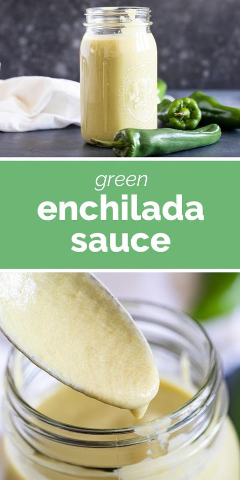 Creamy and just spicy enough, this Green Enchilada Sauce will soon become a family favorite! Use it for enchiladas or casseroles or any Mexican dish - this sauce is so delicious you’ll want to use it on everything! Enchilada Sauce Green, Tomatillo Enchilada Sauce, Green Enchilada Sauce Recipe, Homemade Green Enchilada Sauce, Enchiladas Sauce, Enchilada Sauce Recipe, Vegetarian Taco, Roasted Tomatillo, Recipes With Enchilada Sauce