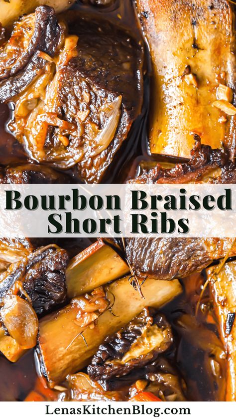 Short Ribs Dutch Oven, Beef Short Ribs Oven, Short Rib Recipes Oven, Ribs Recipe Oven, Dutch Oven Beef, Bourbon Maple Syrup, Braised Pork Ribs, Bbq Short Ribs, Dinner Noodles