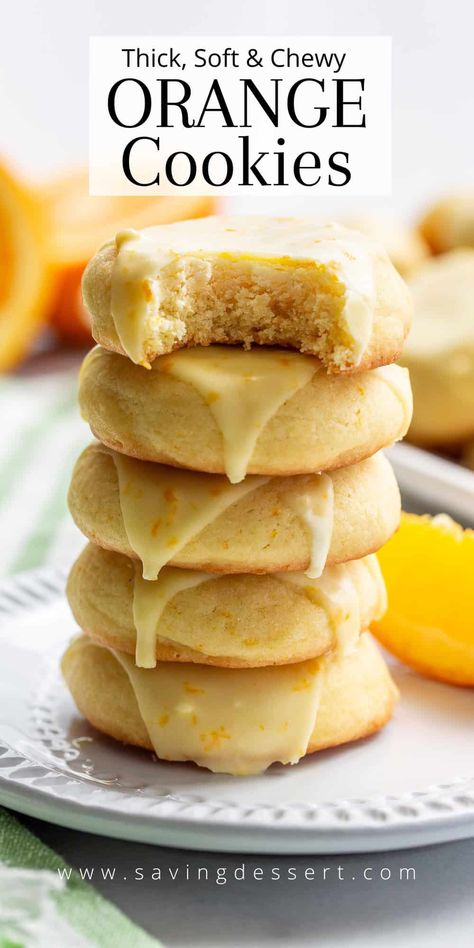 Our thick, soft and chewy fresh Orange Cookies are drizzled with an orange icing but have a sugar cookie vibe. They're loaded with fresh orange juice and zest. #orangecookies #orangecookierecipe #orange #cookierecipe Amish Orange Cookies, Orange Zest Sugar Cookies, Orange Crumbl Cookie, Orange Cardamom Sugar Cookies, Chewy Orange Cookies, Baking With Orange Juice, Desserts With Mandarin Oranges, Easy Orange Cookies, Orange Juice Cookies Recipes