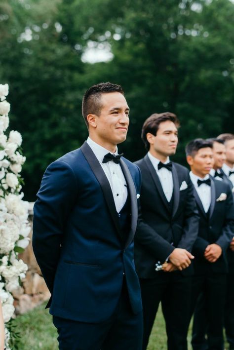 Navy Tux Wedding, Navy Tuxedo Wedding, Groomsmen Attire Navy, Black Groomsmen Suits, Tuxedo Wedding Groomsmen, Blue Tuxedo Wedding, Navy Blue Groom, Blue Groomsmen Suits, Blue Groomsmen