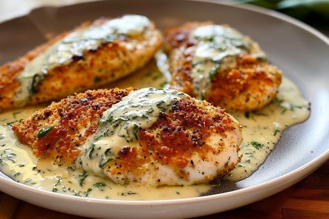 Chicken in Basil Cream Sauce - Miarecipes Chicken In Basil Cream, Chicken With Basil Cream Sauce, Basil Cream Chicken, Chicken In Basil Cream Sauce, Mia Recipes, Crab Bisque Recipe, Crispy Chicken Cutlets, Basil Cream Sauce, Gourmet Comfort Food