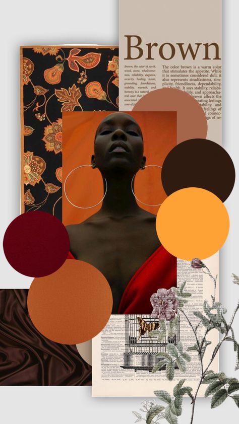 Melanin mood. #moodboard #aesthetic #browntheme #brownaesthetic #brownskingirl #fall #autumm #femininity #confidence #pallette Color Palette Fashion Moodboard, Moodboard With Color Palette, Women Moodboard, Fashion Visual Board, Mix Aesthetic, Styling Moodboard Fashion, Monochromatic Mood Board, Persona Moodboard, With Color Palette