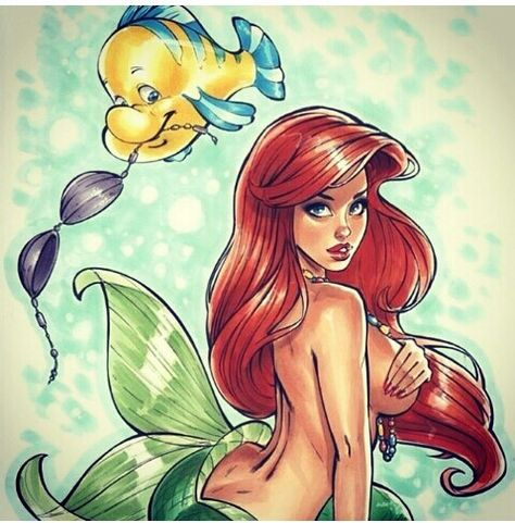 ARIEL Mermaid Pinup, Disney Pin Up, Pin Up Mermaid, Tattoo Mermaid, Pin Up Girl Tattoo, Mermaid Cartoon, Disney Princess Tattoo, Princess Tattoo, Mermaid Drawings