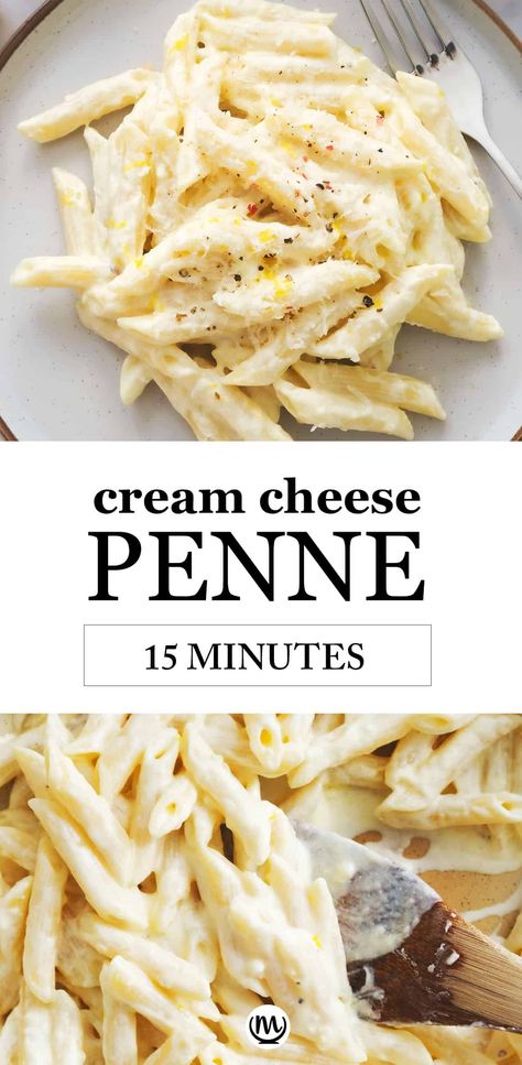 Easy, quick and inexpensive, this creamy penne pasta recipe makes a delicious meatless family meal ready in less than 15 minutes. #pastarecipes #easydinnerrecipes #quickandeasydinnerrecipes #quckdinnerideas Creamy Penne Pasta, Meatless Pasta Recipes, Penne Pasta Recipe, Pasta Recipes For Kids, Meatless Pasta, Penne Recipes, Meals Without Meat, Penne Pasta Recipes, Quick Pasta Recipes