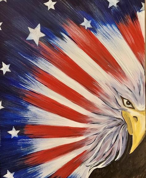 Flag Canvas Painting Diy, American Flag Acrylic Painting, 4th Of July Paintings On Canvas Easy, Fourth Of July Drawings Ideas, 4th Of July Canvas Painting Ideas, Patriotic Canvas Painting Ideas, American Painting Ideas, Patriotic Window Painting, Memorial Day Paintings