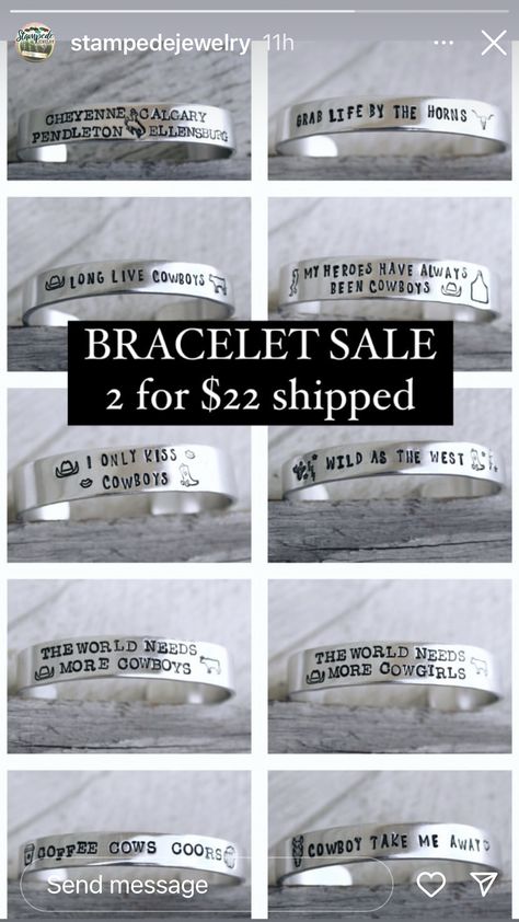 Stamp Bracelet Ideas, Western Stamped Jewelry, Metal Stamped Bracelet, Stamping Crafts, Bracelet Inspo, Metal Stamped Jewelry, Diy Jewlery, Stamped Bracelet, Hand Stamped Jewelry