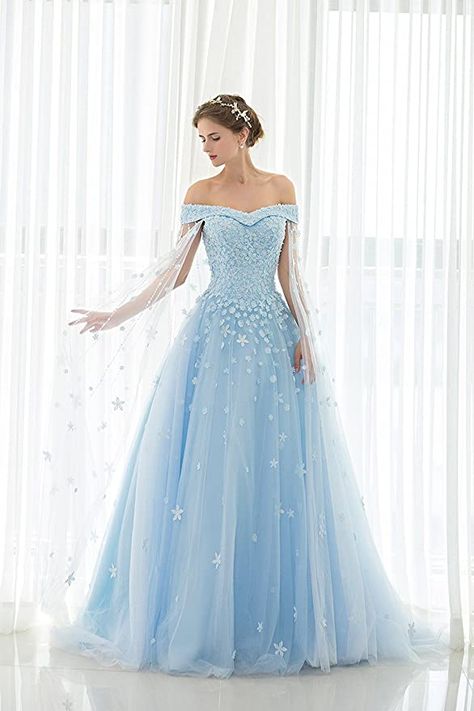 Elsa Gown, Court Train Prom Dress, Elsa Style, Sky Blue Prom Dress, Blue Ball Gown, Prom Dresses With Pockets, Style Formal, Cute Prom Dresses, Corset Lace