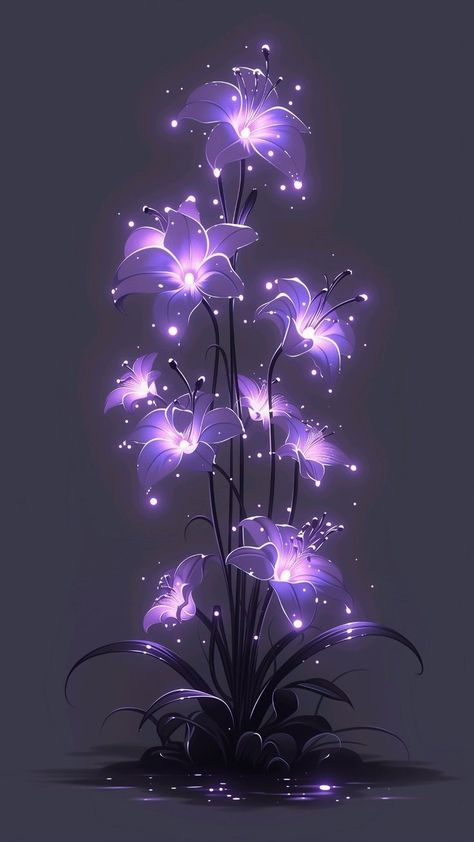 Purple Wallpaper Butterfly, Purple Aesthetic Flowers, Purple Flowers Aesthetic, Purple Flower Wallpaper, Magic Flower, Glowing Flowers, Digital Art Painting, Purple Flowers Wallpaper, Pretty Wallpapers Tumblr