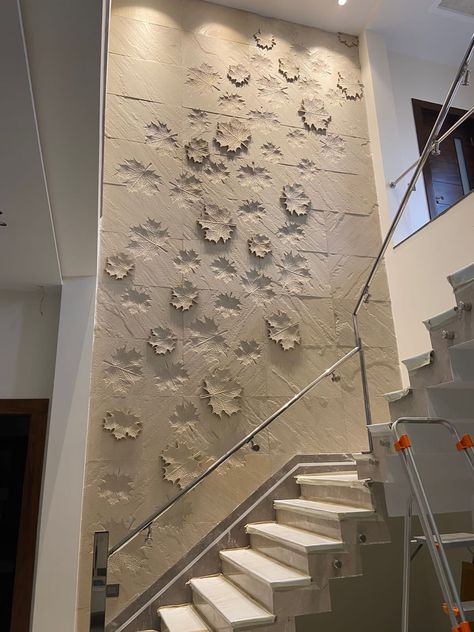 Stairs Wall Crafted Natural Stone Design Stairs Wall Decor Ideas, Stair Wall Design, Stairs Wall Design, Staircase Wall Design, 3d Stone Wall, Staircase Interior Design, Staircase Wall Decor, Staircase Design Modern, Stairs Design Interior