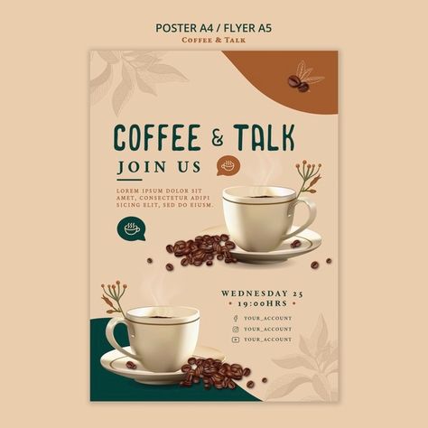 Talk Poster Design, Talk Poster, Coffee Poster Design, Business Talk, Logos Retro, Cafe Posters, Coffee Shop Logo, Coffee Talk, Paper Coffee Cup