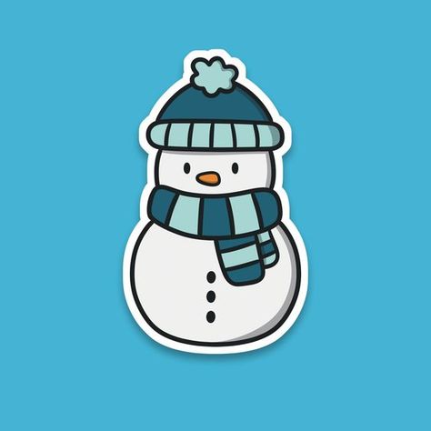 Snowman Sticker | Waterproof Matte Vinyl Sticker | Cute Sticker | Winter Holiday Snowman Cartoon Drawing, Drawing Winter Ideas, Christmas Sticker Ideas, Cute Snowman Drawing, Cute Winter Stickers, Snowman Doodle, Christmas Card Design Ideas, Drawing Snowman, Snowmen Clipart