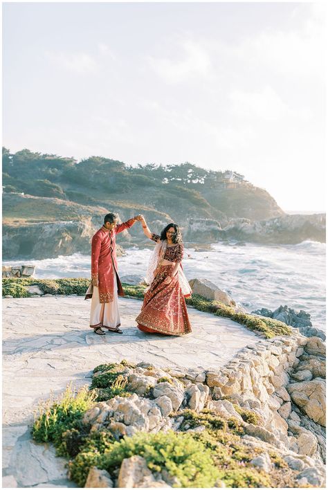 bride and groom dancing along cliffside in carmel-by-the-sea california wedding photographer megan helm photography #elopement #californiaelopement #carmelbythesea #montereywedding #fresnoweddingphotographer Bride And Groom Dancing, Monterey Wedding, Carmel Beach, Carmel Weddings, Photography Board, Sea Wedding, Carmel By The Sea, California Elopement, Beach Elopement