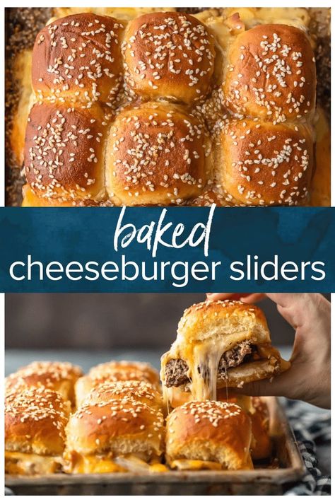 Baked Cheeseburger Sliders are a fun and easy meal perfect for those busy school nights or fun game days! There’s nothing better than this EASY Pull Apart Cheeseburger Slider Recipe for feeding a hungry crowd. So much cheese, so little time! #thecookierookie #sliders #cheeseburgers Bacon Cheese Burger Sliders, Pull Apart Sandwich Dinner Rolls, Pull Apart Rolls Sliders, Dinner Ideas For 6 People, Baked Cheeseburger Sliders, Cheese Burger Sliders, Baked Cheeseburger, Sliders Recipes Hamburger, Slider Recipe