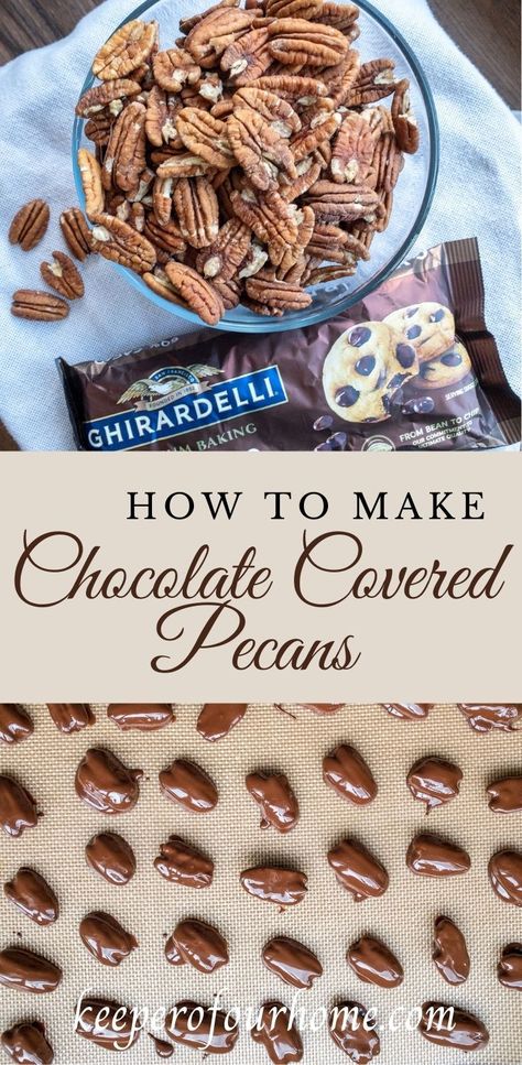 chocolate covered pecans Roasted Salted Pecans Recipe, Salted Pecans Recipe, Chocolate Covered Pecans Recipe, Covered Pecans, Round Cottage, Homestyle Recipes, Chocolate Covered Pecans, Chocolate Covered Nuts, Keto Christmas Cookies