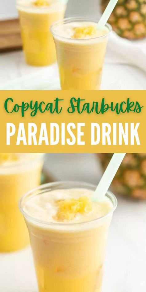 Tropical Refresher Starbucks, Pineapple Paradise Drink, Pineapple Refresher Starbucks, Pineapple Passionfruit Lemonade, Starbucks Paradise Drink, Blender Creations, Pineapple Refresher, Starbucks Copycat Recipes Drinks, Paradise Drink