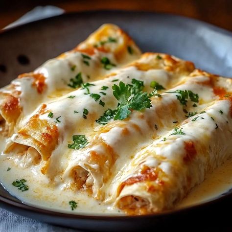 White Sauce For Chicken Enchiladas, Chicken Crepes With White Sauce, Chicken Enchilada White Sauce, White Sauce Enchiladas Chicken, Chicken Enchiladas With Cream Of Chicken, Chicken Enchiladas With Sour Cream Sauce, Enchilada Sauce White, Cream Sauce Enchiladas, What’s For Supper