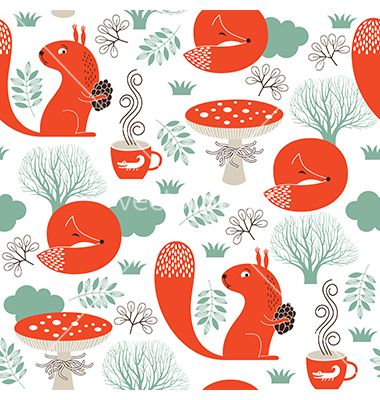 Seamless pattern with cute animals vector by Lenlis on VectorStock® Yard Animals, Tea Organization, Pillow Slip Covers, Animal Fabric, Fox Pattern, Big Project, Hot Tea, Craft Organization, Arts And Crafts Projects