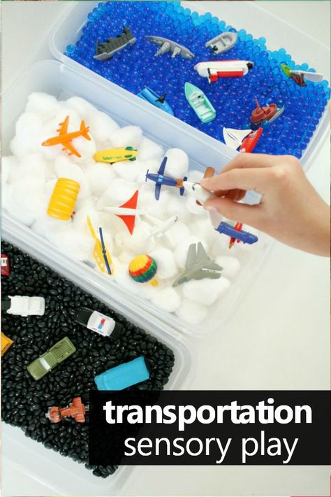 Preschool Transportation Acitivities. Vehicles Sensory Bin for Preschool and Toddler Sensory Play #preschool #sensory Transportation Science Activities, Transportation Science, Preschool Transportation, Transportation Preschool Activities, Transportation Theme Preschool, Transportation Unit, Transportation Activities, Transportation Crafts, Transportation Preschool