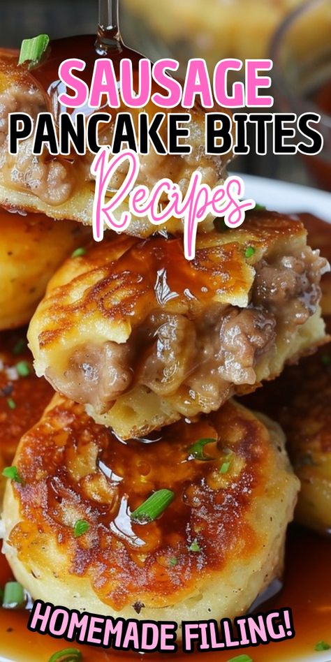 Sausage Pancake Bites (Turkey Sausage Breakfast Ideas Using Sausage, Breakfast With Sausage And Eggs, Recipes With Sausage Patties, Breakfast With Sausage Patties, Pancakes With Sausage Inside, Breakfast Ideas With Ground Sausage, Conecuh Sausage Recipes Breakfast, Sausage Stuffed Pancakes, Recipes Using Breakfast Sausage Links